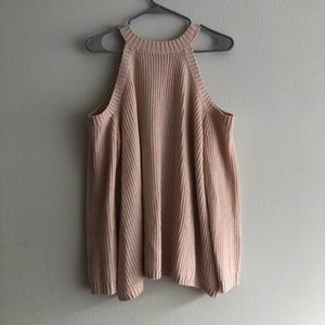 She and Sky Blush Pink Ribbed Knit Halter Sweater